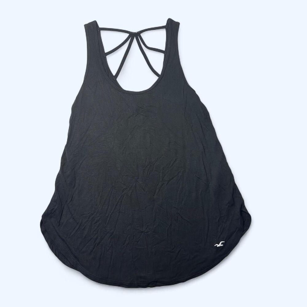 Hollister Black Strappy Back Flowy Tank Top with Curved Hem Size S
